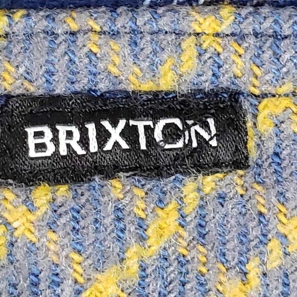 Brixton Shirt Men Medium Yellow Blue Plaid Long Sleeve Button Down - Picture 6 of 11